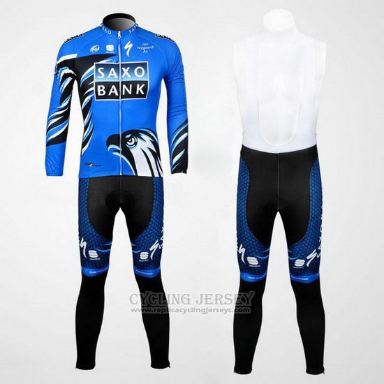 2012 Cycling Jersey Saxo Bank Blue and Black Long Sleeve and Bib Tight